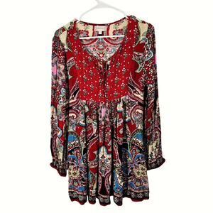 Boho Flowy Red Long Sleeve Paisley Print Dress. Size small.